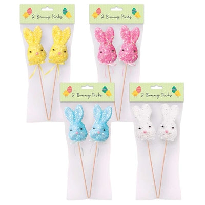 Easter Bunny Pick Decorations - (2 Pack ) in 4 Assorted Colours
