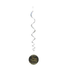 Sparkling Fizz Hanging Swirls Happy Birthday Black / Gold ( 6 Pack)
