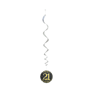 Sparkling Fizz Hanging Swirls 21st Black / Gold (6 Pack)