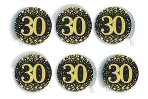 Sparkling Fizz Hanging Swirls 30th Black / Gold (6 Pack)