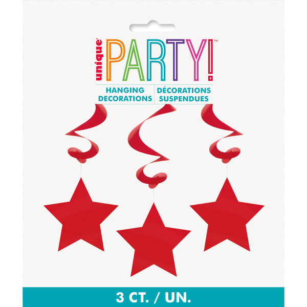 Ruby Red Solid Hanging Swirl Decorations Stars 26" (3 Pack)