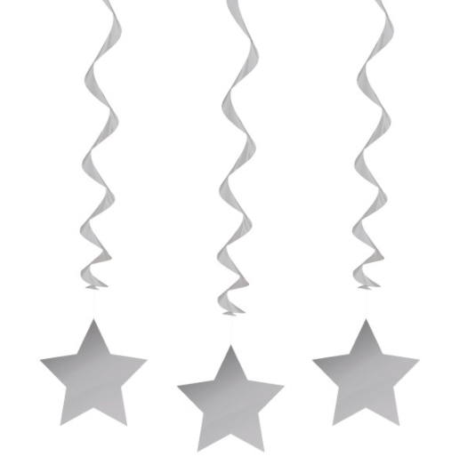 SILVER STAR HANG SWIRL STARS 26" (3 Pack)