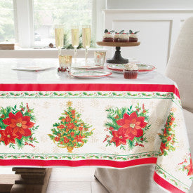 Festive Poinsettia Christmas Rectangular Plastic Table Cover- (54" x 84")