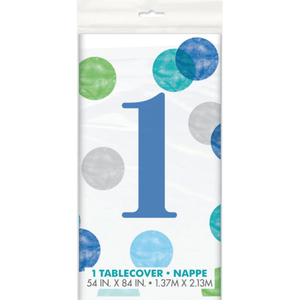 Blue Dots 1st Birthday Rectangular Plastic Table Cover (54"x84")