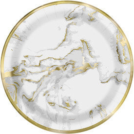 Gold Foil Marble Round Dinner Plates - 9" (10 Pack)