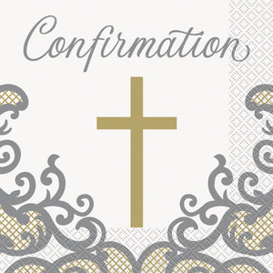 Fancy Gold Cross Confirmation Luncheon Napkins (16 Pack)