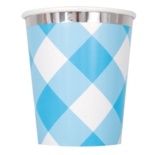 Blue Gingham 1st Birthday 9oz Paper Cups (8 pack)
