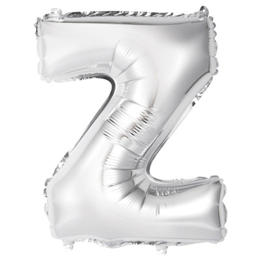Silver Letter Z Shaped Foil Balloon Packaged  (14")