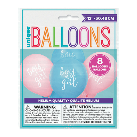 Boy or Girl Gender Reveal 12" Latex Balloons (8 Pack)