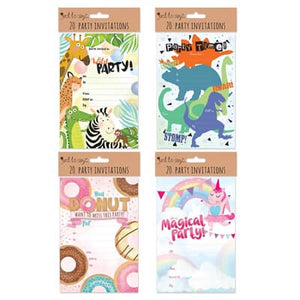 Party Invitation Sheets & Envelopes Kids (20 Pack)