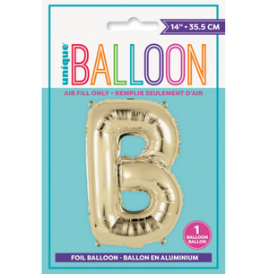 Gold Letter B Shaped Foil Balloon  Packaged (14")
