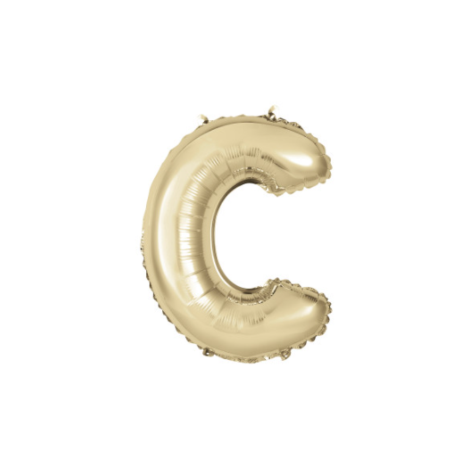 Gold Letter C Shaped Foil Balloon Packaged (14")