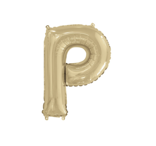 Gold Letter P Shaped Foil Balloon Packaged (14")