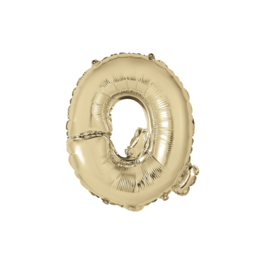 Gold Letter Q Shaped Foil Balloon  Packaged (14")