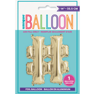 Gold Letter # Shaped Foil Balloon Packaged (14")