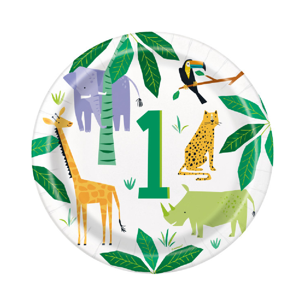 Animal Safari 1st Birthday Round 9" Dinner Plates (8 Pack)