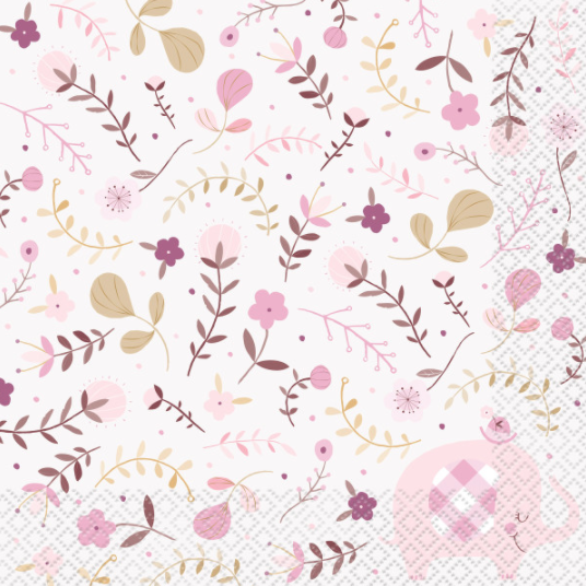Pink Floral Elephant Luncheon Napkins (16 Pack)