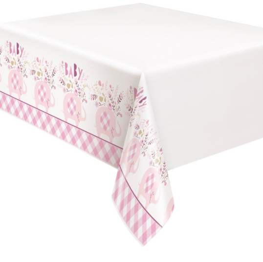 Pink Floral Elephant Plastic Table Cover (54"x84")