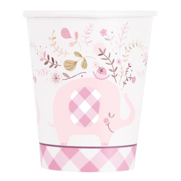 Pink Floral Elephant 9oz Paper Cups (8 pack)