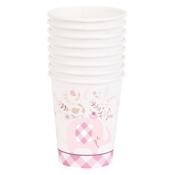 Pink Floral Elephant 9oz Paper Cups (8 pack)