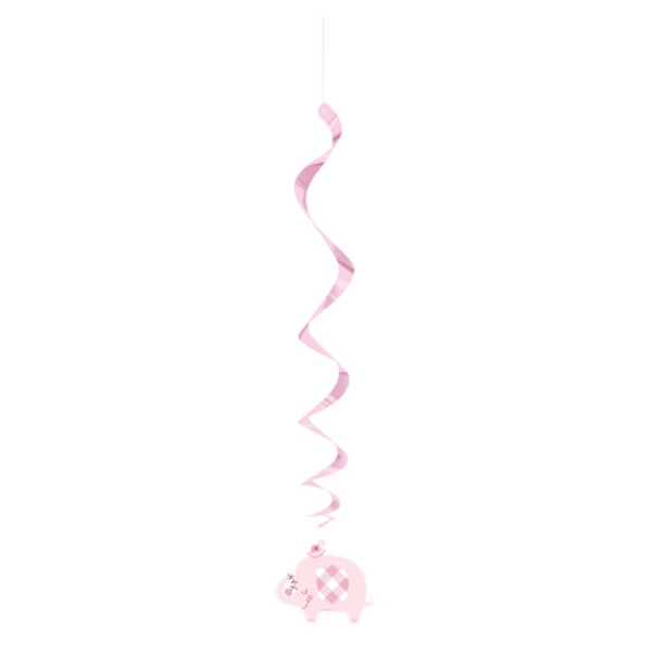 Pink Floral Elephant Hanging Swirl Decorations 26" (3 Pack)