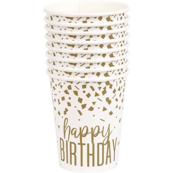 Confetti Gold Birthday 9oz Paper Cups (8 pack)