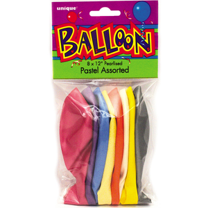 12" Premium Pearlized Balloons - Assorted Pastel (8 Pack)