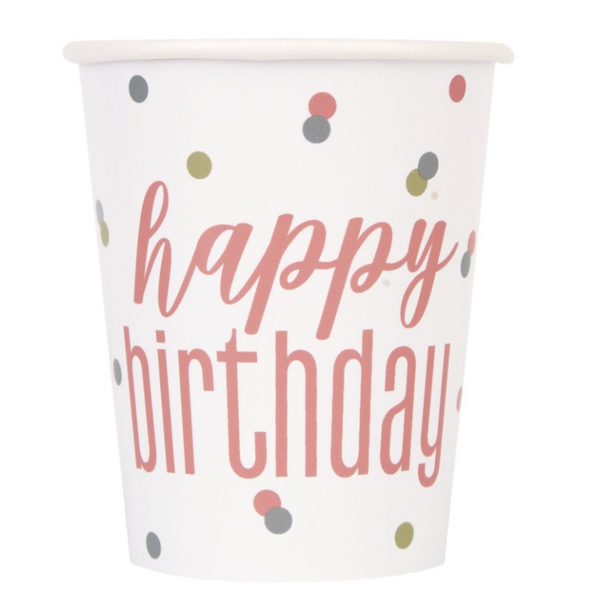 Birthday Glitz Rose Gold 9oz Paper Cups (8 Pack)