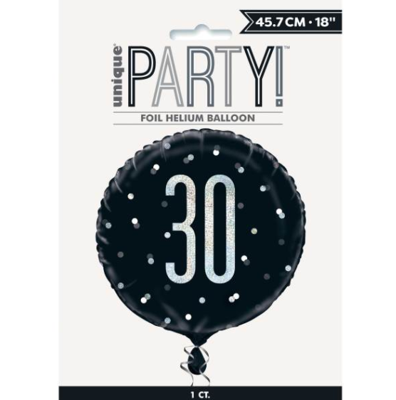 Glitz Black & Silver Round Foil Balloon Packaged 30 - ( 18")