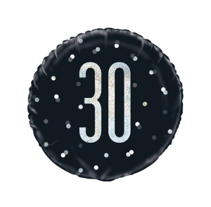 Glitz Black & Silver Round Foil Balloon Packaged 30 - ( 18")