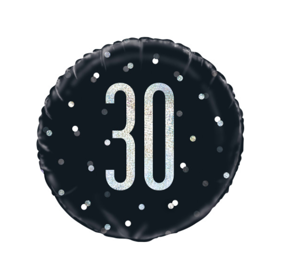 Glitz Black & Silver Round Foil Balloon Packaged 30 - ( 18")