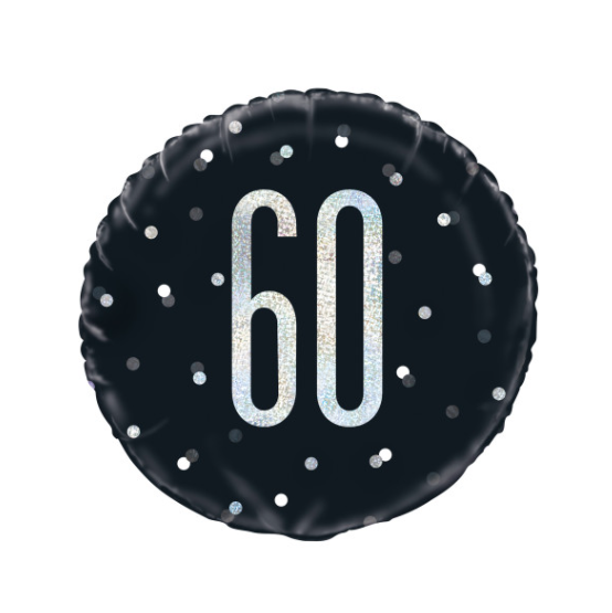 Glitz Black & Silver Round Foil Balloon Packaged 60 - ( 18")