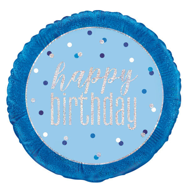 Glitz Blue & Silver Round Foil Balloon Packaged "Happy Birthday" (18")