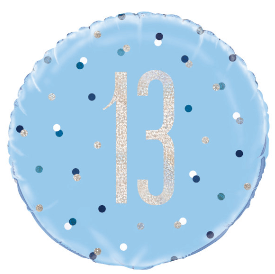 Birthday Blue Glitz Number 13 Round Foil Balloon ( 18")
