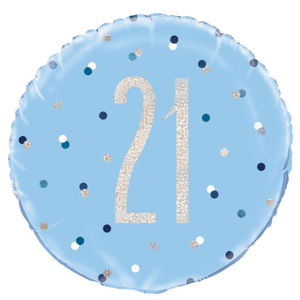 Birthday Blue Glitz Number 21 Round Foil Balloon ( 18")