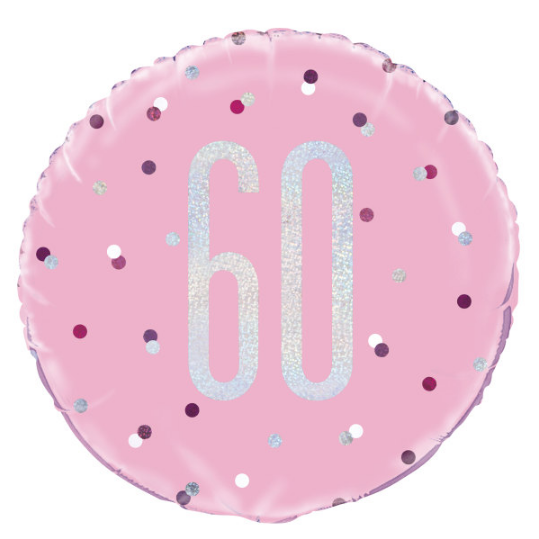 Glitz Pink & Silver Round Foil Balloon Packaged 60 (18")