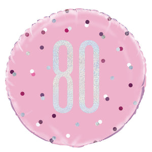 Glitz Pink & Silver Round Foil Balloon Number 80 (18 inch)