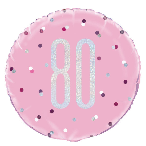 Glitz Pink & Silver Round Foil Balloon Number 80 (18 inch)
