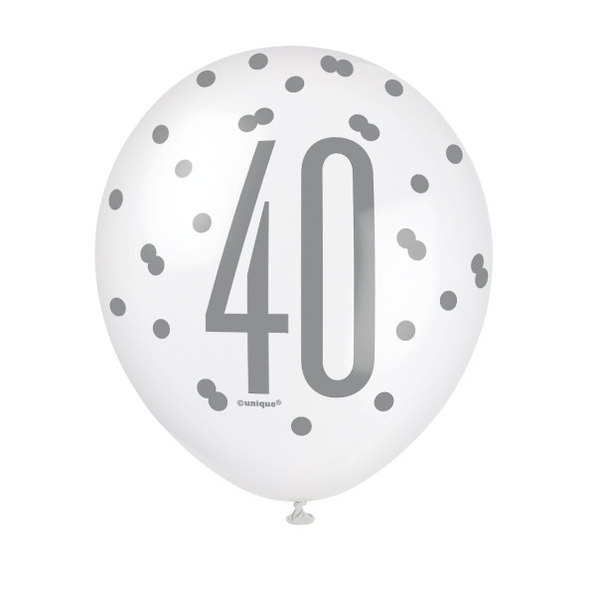 12" Glitz Black, Silver, & White Latex Balloons 40 (6 Pack)