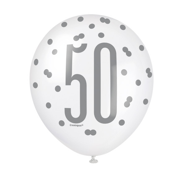 12" Glitz Black, Silver, & White Latex Balloons 50 (6 Pack)