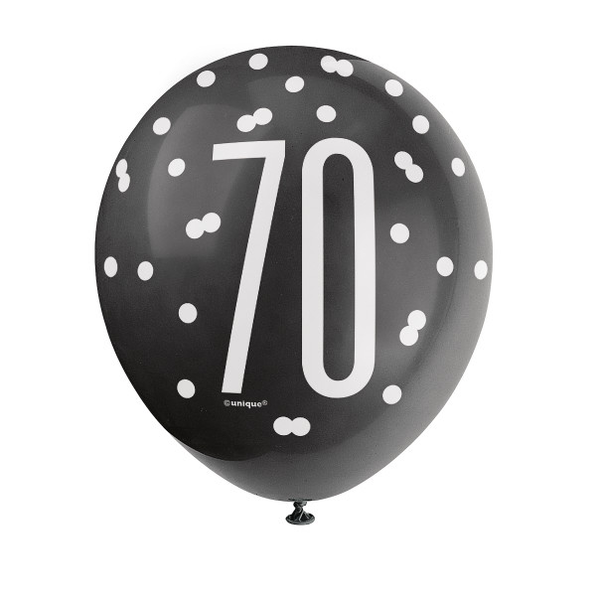12" Glitz Black, Silver, & White Latex Balloons 70 (6 Pack)