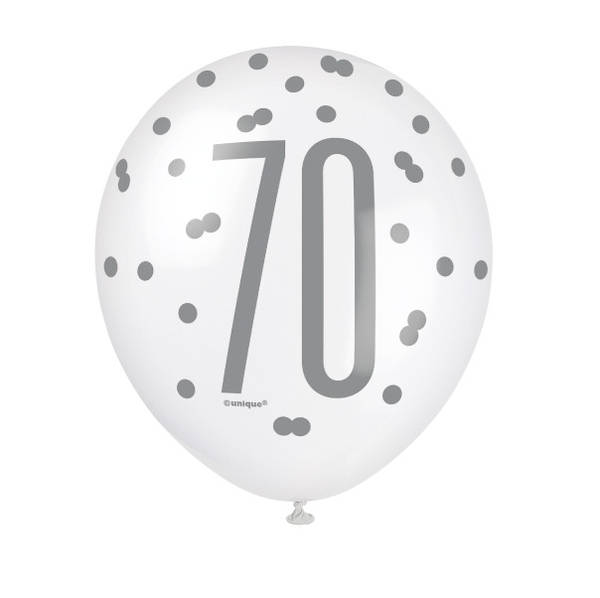 12" Glitz Black, Silver, & White Latex Balloons 70 (6 Pack)