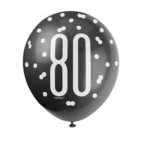 12" Glitz Black, Silver, & White Latex Balloons 80 (6 Pack)