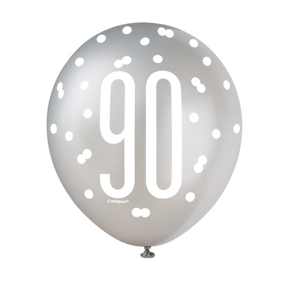 12" Glitz Black, Silver, & White Latex Balloons 90 (6 Pack)