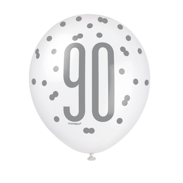 12" Glitz Black, Silver, & White Latex Balloons 90 (6 Pack)