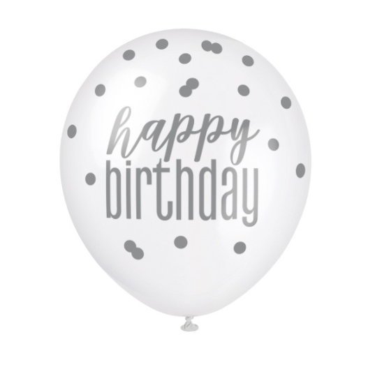 Pink 12" Glitz Petal Spring Lavender & White Latex Balloons "Happy Birthday" (6 Pack)