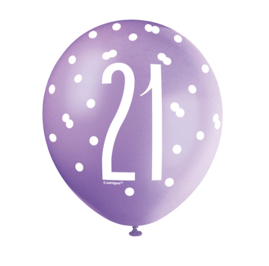 12" Birthday Pink Glitz Number 21 Latex Balloons (6 Pack)