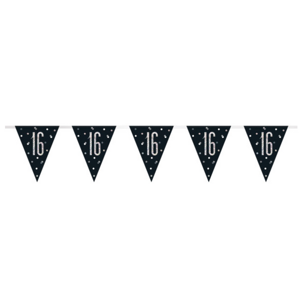 1 Glitz Black & Silver Prismatic Plastic Flag Banner 16 (9ft)