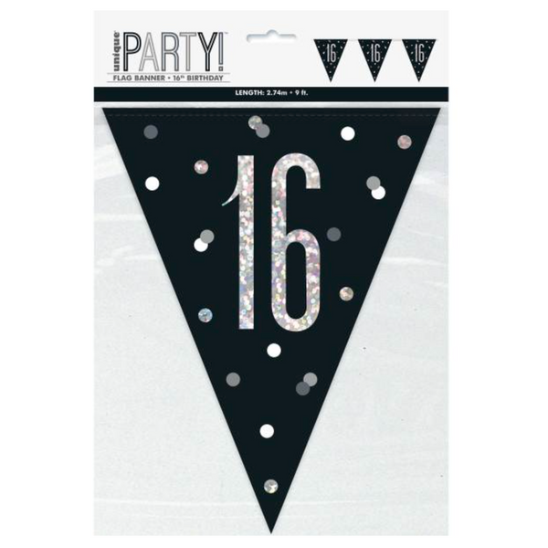 1 Glitz Black & Silver Prismatic Plastic Flag Banner 16 (9ft)