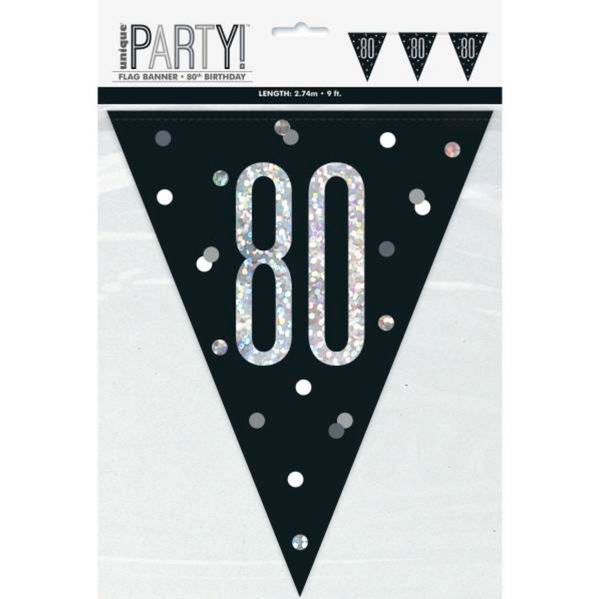 Glitz Black & Silver Prismatic Plastic Flag Banner 80 (9ft)
